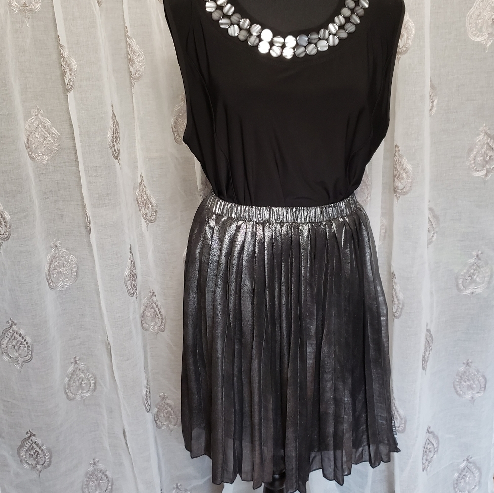 Place Black Metallic Pleated Skirt - Picture 4 of 5